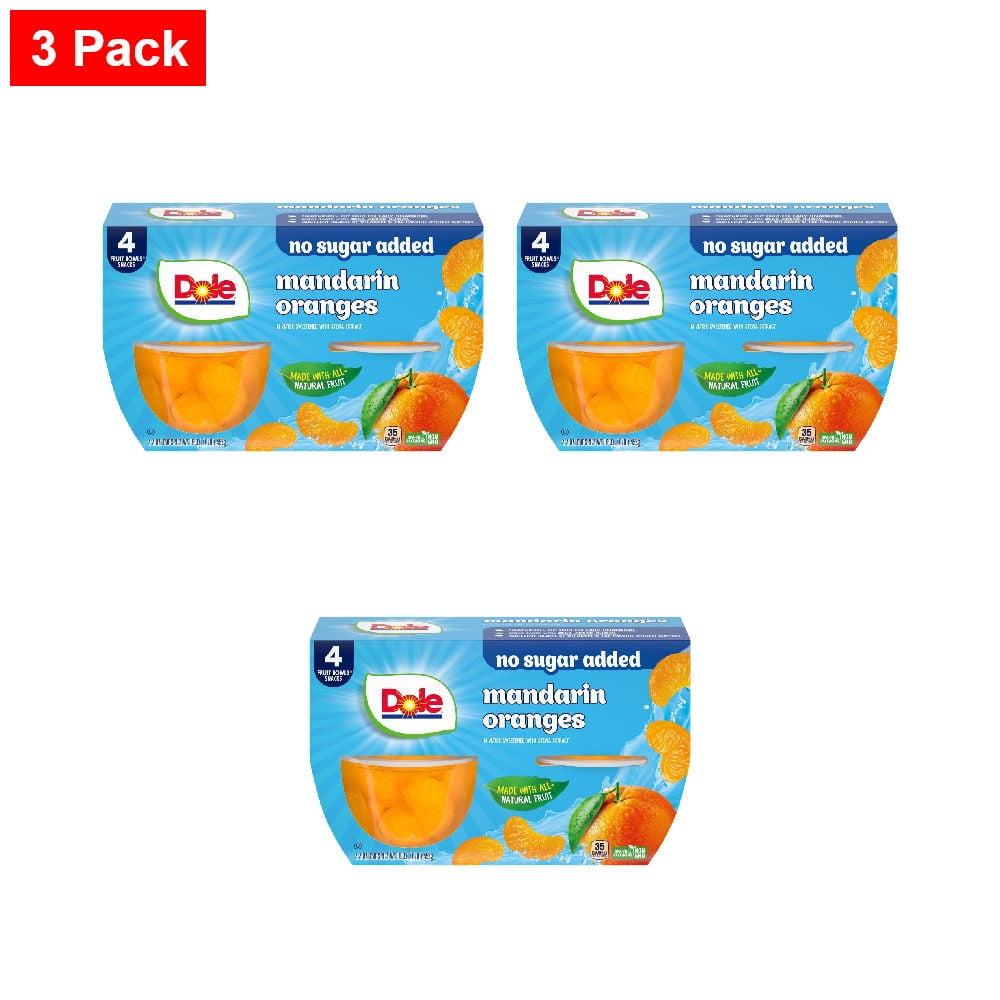 Dole Fruit Bowls Mandarin Oranges With No Sugar Added Cups 4 ct / 4 oz - 3 Pack