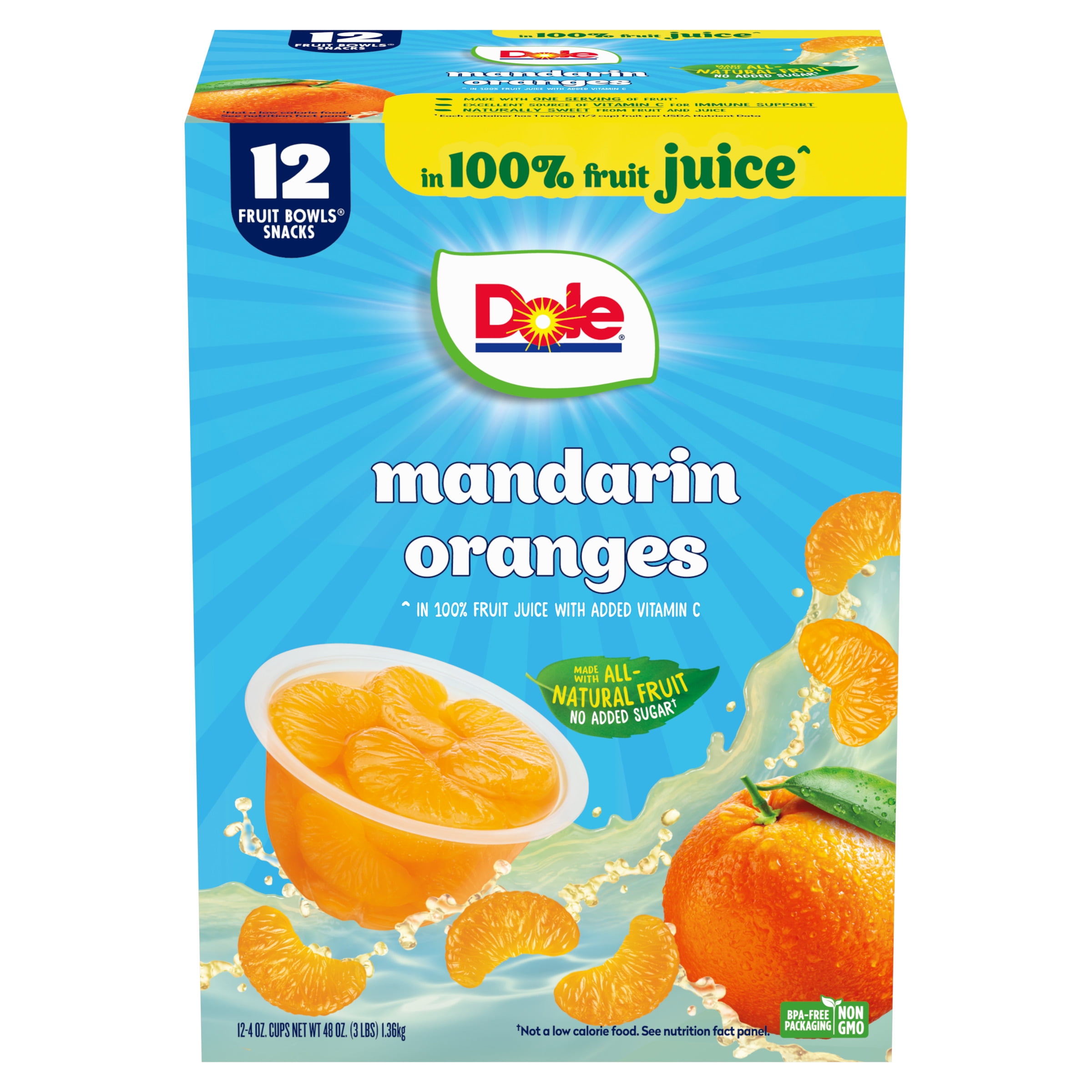 Dole Fruit Bowls Mandarin Oranges in 100% Fruit Juice, 4 oz Cups (12 Pack)
