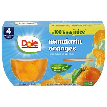 Dole Fruit Bowls Mandarin Oranges in 100% Fruit Juice, 4 oz Cups (4 Pack)