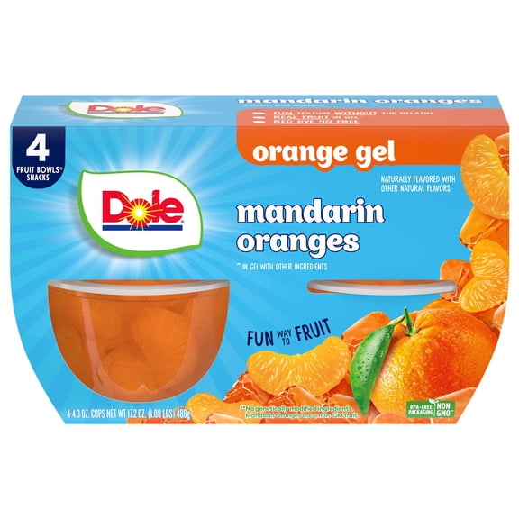 Dole Fruit Bowls Mandarin Oranges in Orange Gel, 4.3 oz Cups (4 Pack)