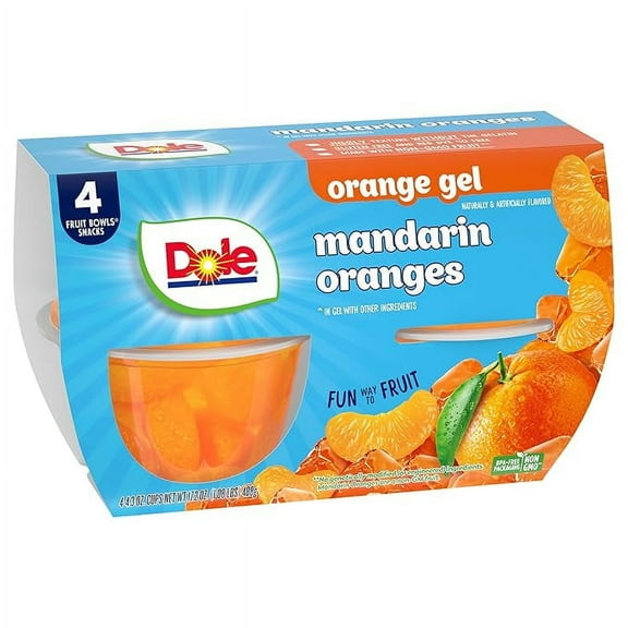 Dole Fruit Bowls Mandarins in Orange Flavored Gel Snacks, 4.3oz 4 Total Cups, Gluten & Dairy Free, Bulk Lunch Snacks for Kids & Adults ( Pack of 2 )