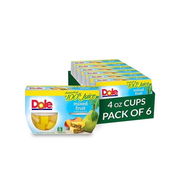 Dole Fruit Bowls Mixed Fruit in 100% Juice, Gluten Free Healthy Snack, 4 Oz, 24 Total Cups