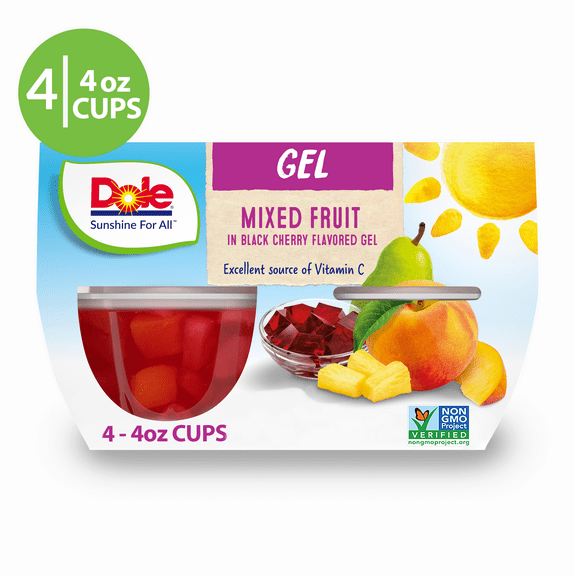 Dole Fruit Bowls Mixed Fruit in Black Cherry Gel, 4.3 oz (4 Cups)-Pack Of 2