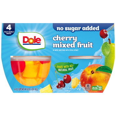Del Monte Cherry Mixed Fruit No Sugar Added Fruit Cup Snacks 4 oz Cup ...