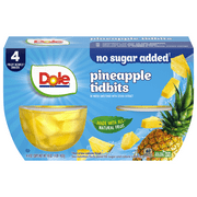 Dole Fruit Bowls No Sugar Added Pineapple Tidbits in Water, 4 oz Cups (4 Pack)