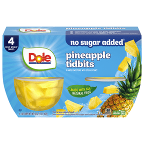 Dole Fruit Bowls No Sugar Added Pineapple Tidbits in Water, 4 oz Cups (4 Pack)