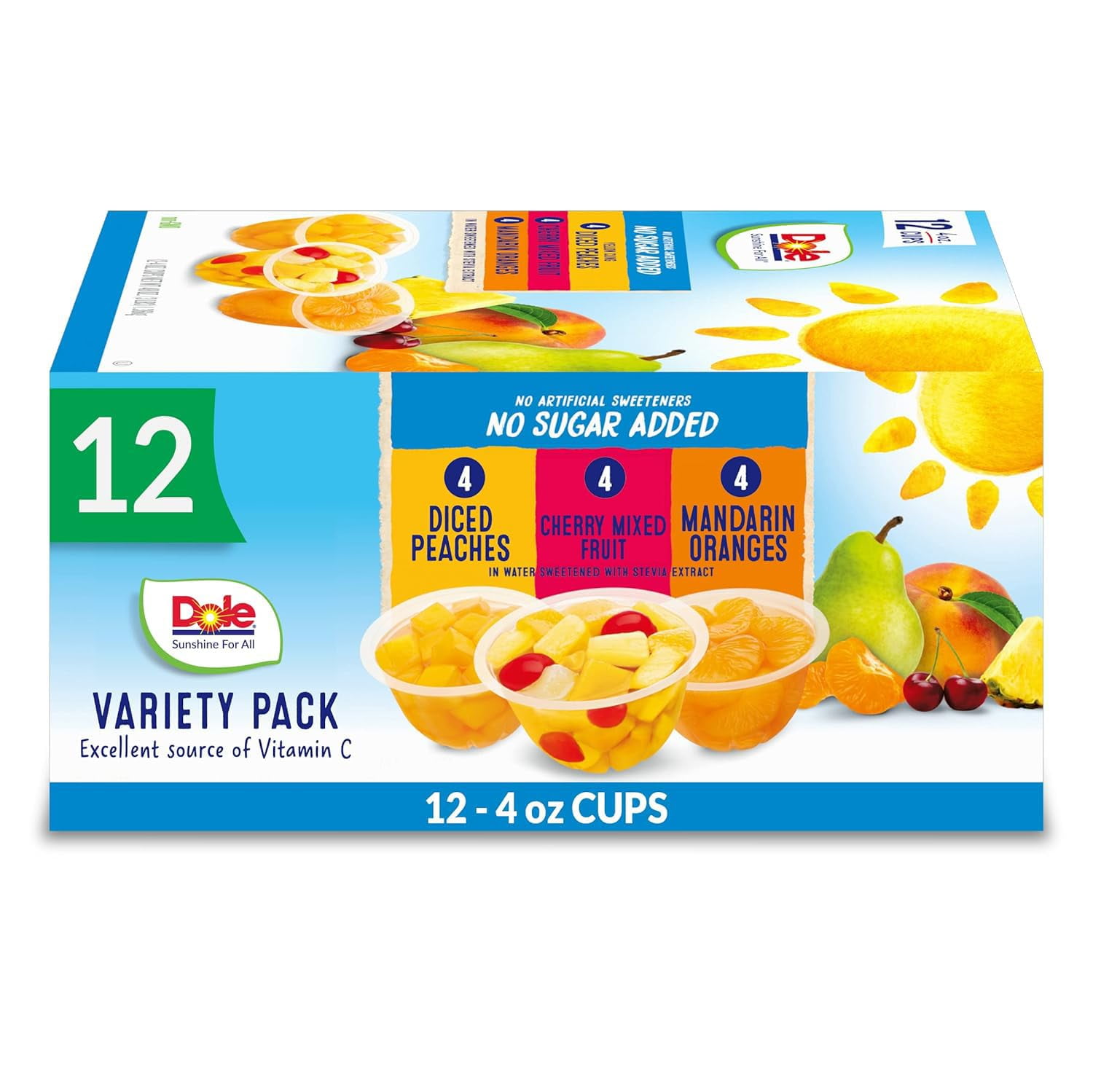 Dole Fruit Bowls No Sugar Added Variety Pack Snacks, Peaches, Mandarin