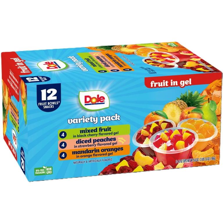 Fruit in Gel Cups, Mandarins/Orange, Peaches/Strawberry, 4.3 oz Cups, 16 Cups/Carton, Ships in 1-3 Business Days