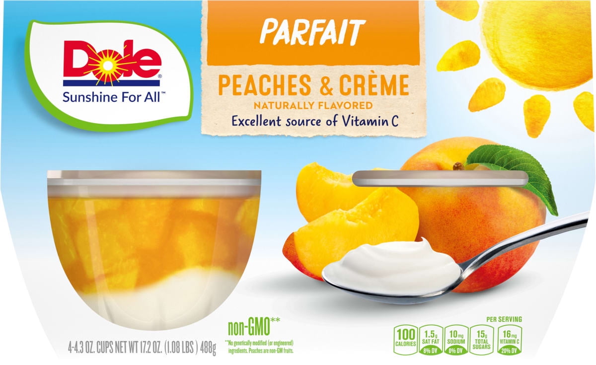Dole Fruit Bowls Peaches and Crme Parfait, 4.3 oz Cups (4 Pack)