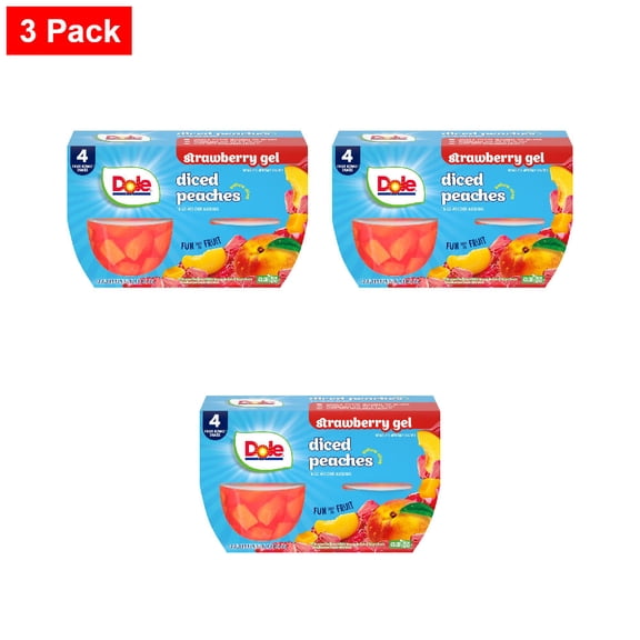 Dole Fruit Bowls Peaches in Strawberry Flavored Gel Fruit Cups 4 ct / 4.3 oz - 3 Pack