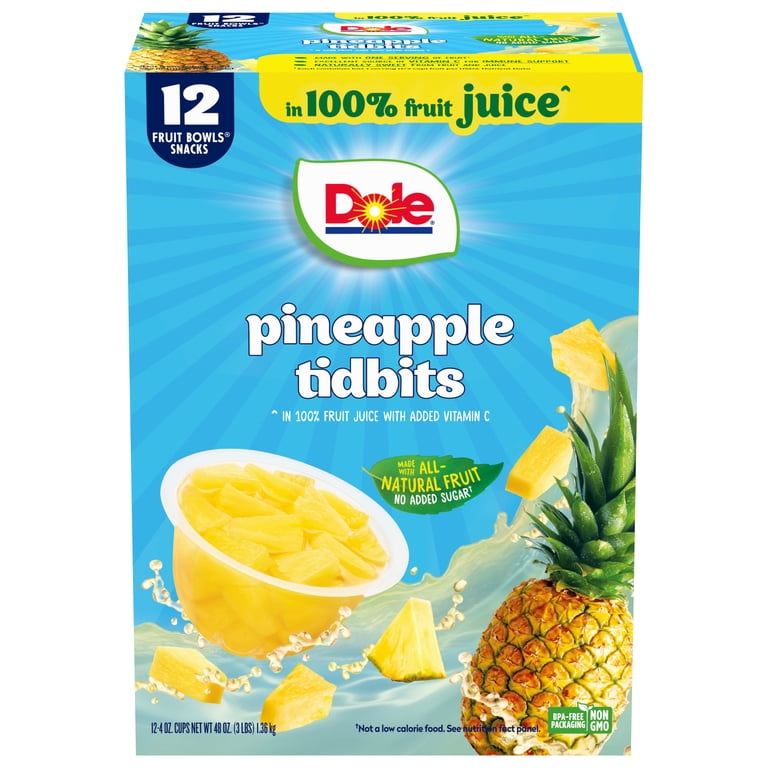 FRUITS　No.13 Dole Fruit Bowls Pineapple Paradise Tidbits in 100% Fruit Juice, 4