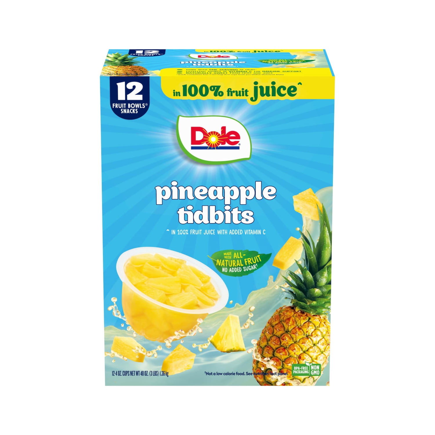 Dole Fruit Bowls Pineapple Paradise Tidbits in 100% Fruit Juice, 4