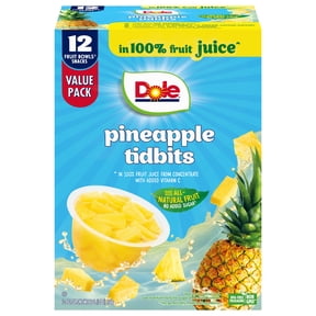 Dole Fruit Bowls Pineapple Paradise Tidbits in 100% Fruit Juice, 4 oz Cups (12 Pack)
