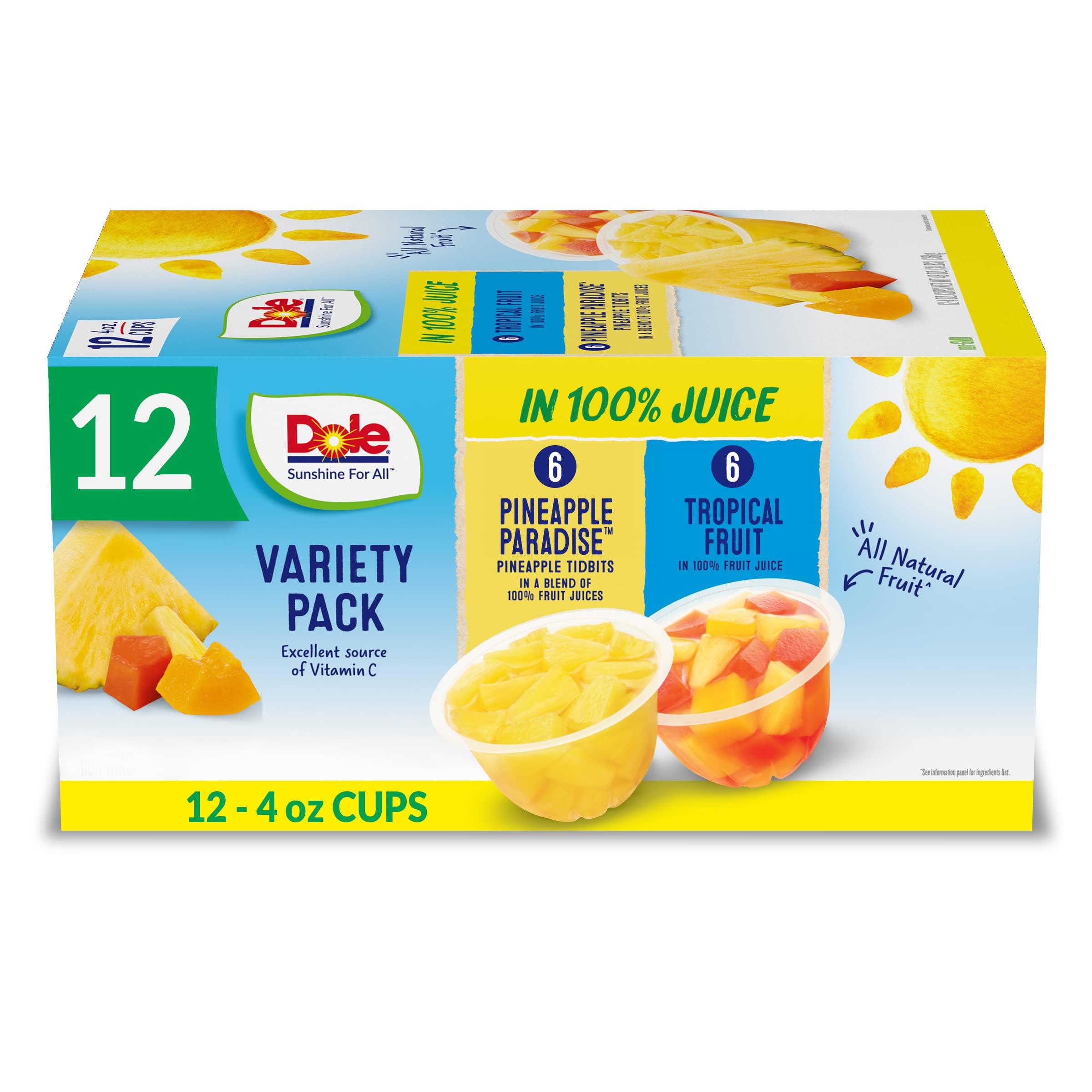 Dole Fruit Bowls Pineapple Tidbits & Tropical Fruit In 100 Juice, Back