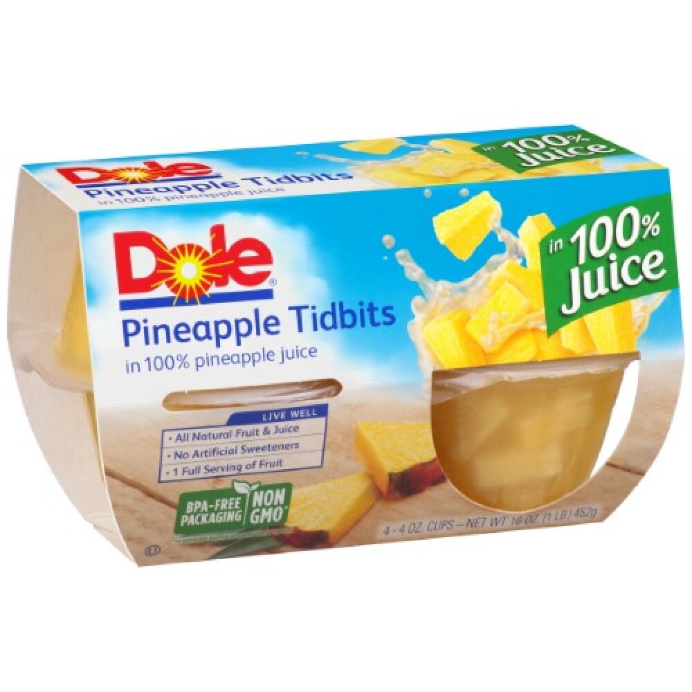 Dole Fruit Bowls Pineapple Tidbits in 100% Fruit Juice (Pack of 12)
