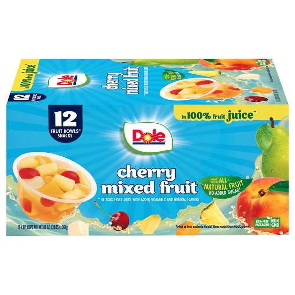 Dole Fruit Bowls Snacks Cherry Mixed Fruit In 100% Juice Snacks, 4Oz 12 Total Cups, Gluten & Dairy Free, Bulk Lunch Snacks For Kids & Adults - Pack of 2