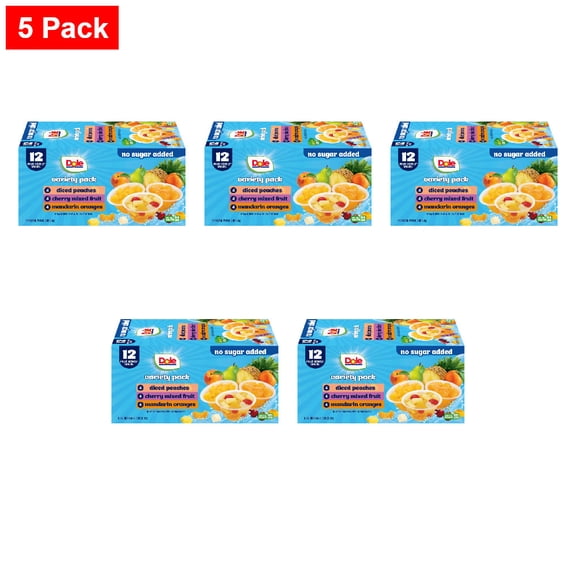 Dole Fruit Bowls Variety Pack With No Sugar Added Cups 12 ct / 4 oz - 5 Pack