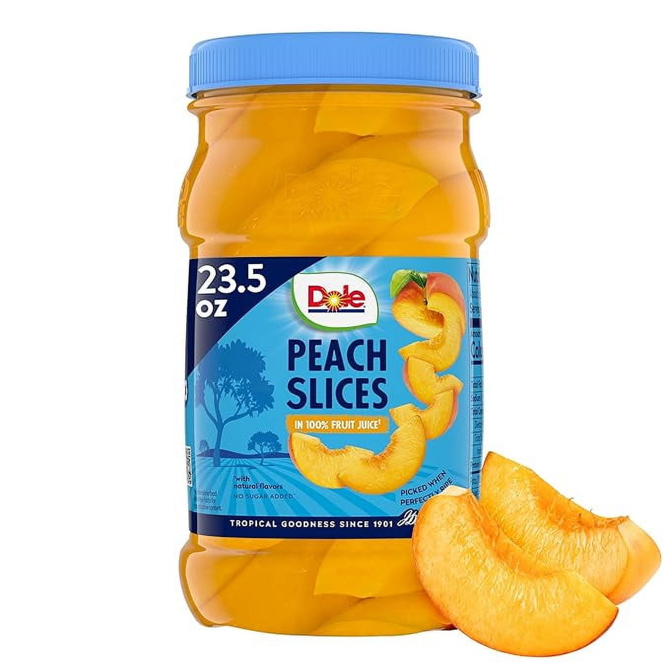 Dole Fruit Jars, Yellow Cling Sliced Peaches in 100% Fruit Juice, Gluten Free, Pantry Staples, 23.5 Oz Resealable Jar ( Pack of 2 )