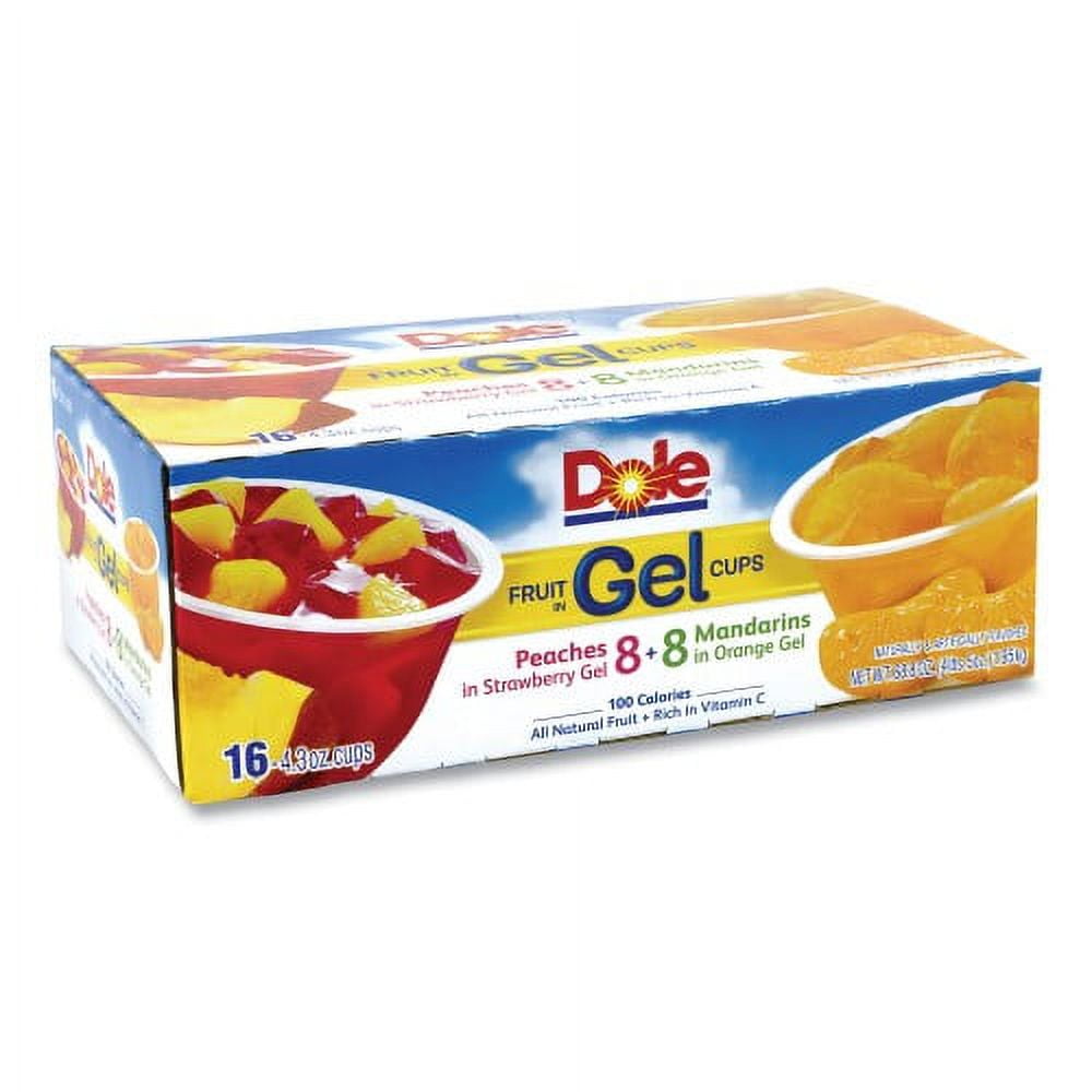 Dole Fruit in Gel Cups, Mandarins/Orange, Peaches/Strawberry, 4.3 oz Cups, 16 Cups/Carton, (22000473)