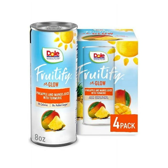 Dole Fruitify Glow, Pineapple & Mango Juice with Turmeric, 8 Oz, 4 Cans