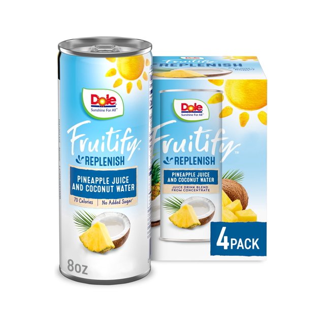 Dole Fruitify Replenish, Pineapple Juice & Coconut Water, 8 Fl Oz Cans, 4 Pack