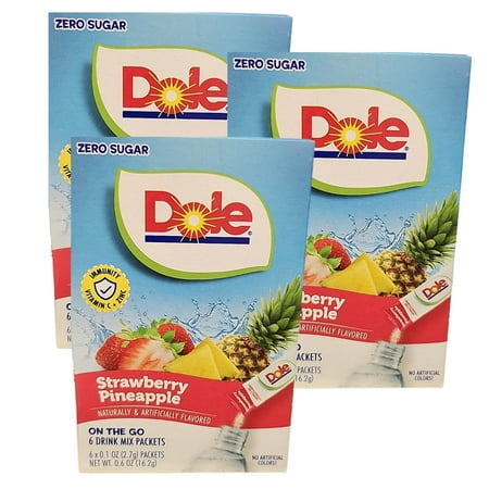 Dole On the Go Drink Mix Strawberry Pineapple Flavor No Sugar Low-Calorie Refreshing Powdered Water Enhancer for Home Lunch Snacks Office Summer Outdoor Drinks 6 Sticks/Box Make 18 Servings Pack of 3