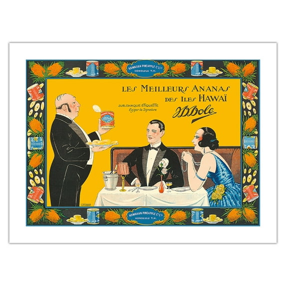 Dole Hawaii - The Best Pineapples (Les Meilleurs Ananas) - Vintage Advertising Poster by Fernand Couderc c.1925 - Fine Art Matte Paper Print (Unframed) 24x32in