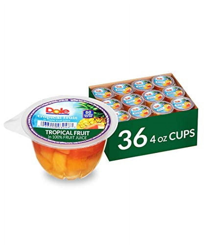 Dole Fruit Bowls Tropical Fruit in 100% Juice Snacks, 4oz 36 Total Cups, Gluten & Dairy Free, Bulk Lunch Snacks for Kids & Adults
