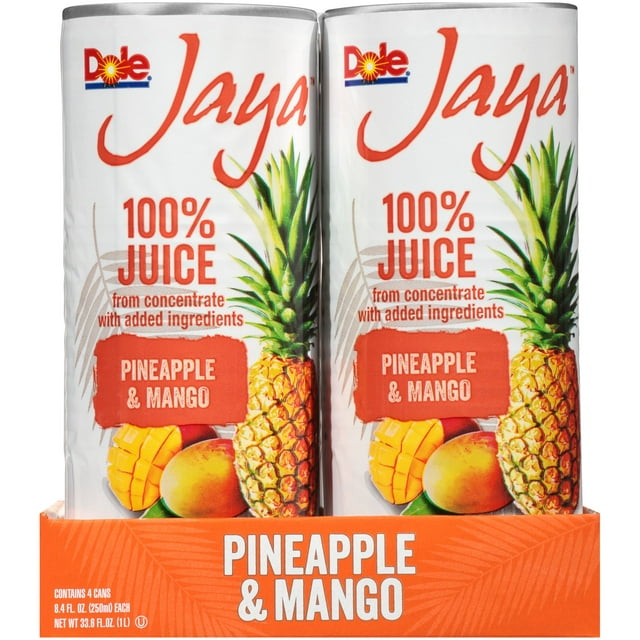 Dole Jaya 100% Pineapple & Mango Juice, Tropical Juice Drink, 8.4 Oz Cans, 4 Ct