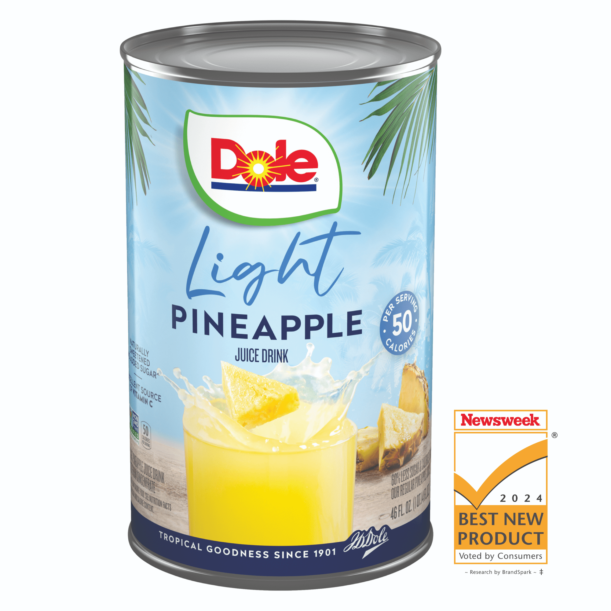 Dole Light Pineapple Juice Drink with No Added Sugar^^, 46 fl oz Can
