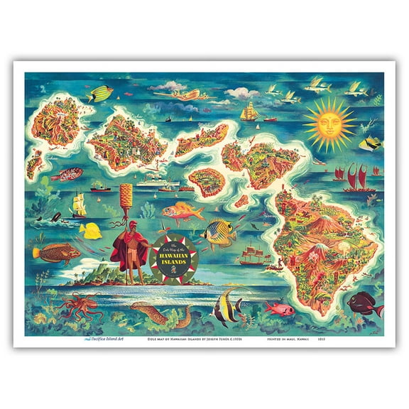 The Dole Map of the Hawaiian Islands - From the Hawaiian Pineapple Company - Vintage Pictorial Map by Joseph Fehér c.1950s - Master Art Print (Unframed) 9in x 12in