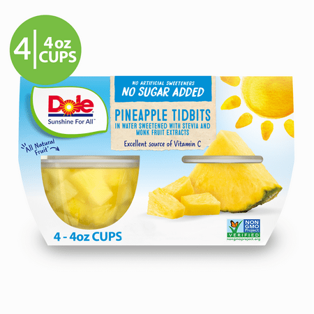Dole NSA Pineapple Tidbits Fruit Bowls, 4oz (4 Cups)