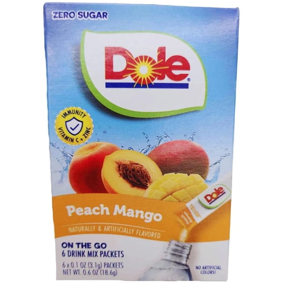 Dole Peach Mango Singles-to-Go Sugar-Free Drink Mix Packets (Pack of 6)