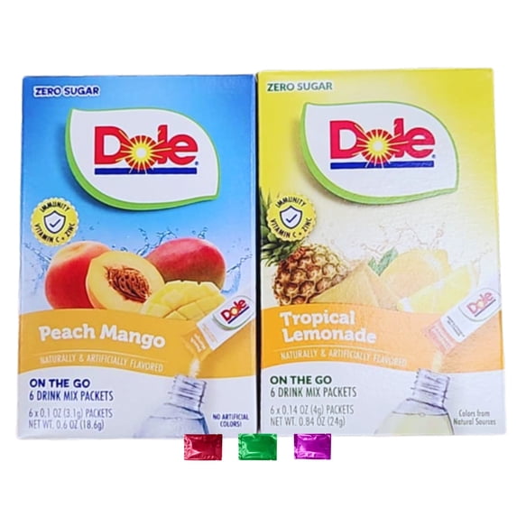 Dole Peach Mango & Tropical Lemonade Zero Sugar Drink Mix Sticks, Low Calorie Summer Refreshment, 12 Total Servings 2 Boxes with Snoep in Beperkte Oplage