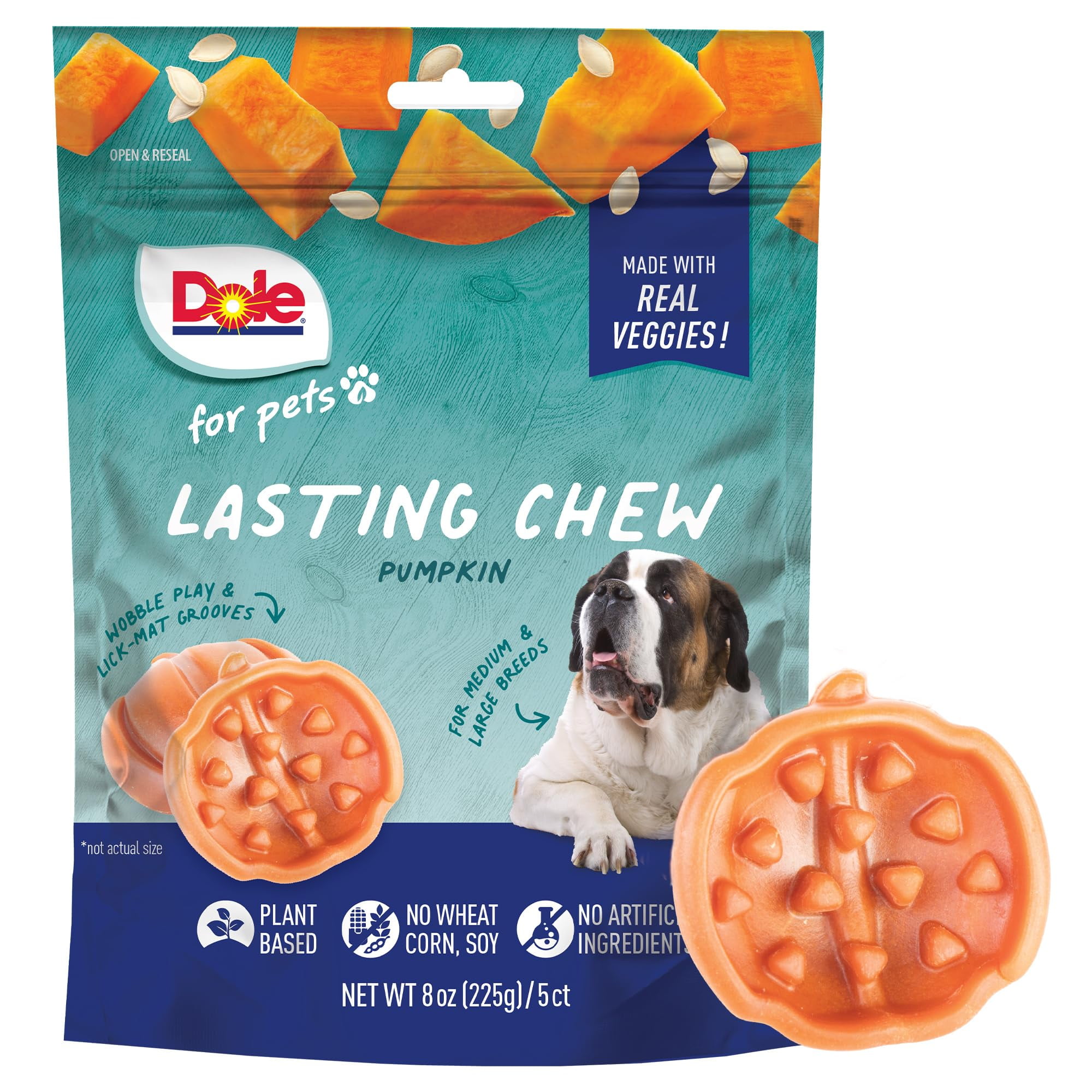 View of Dole for Pets Freshly Fetched Lasting ATT1Chew, Pumpkin Dog Treats, 8oz ...
