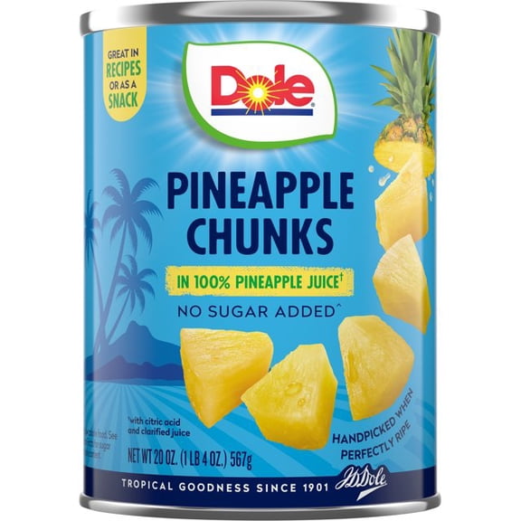 Dole Canned Fruit, Pineapple Chunks in 100% Pineapple Juice, Gluten Free, Pantry Staples, 20 Oz, Packaging May Vary ( Pack of 2 )
