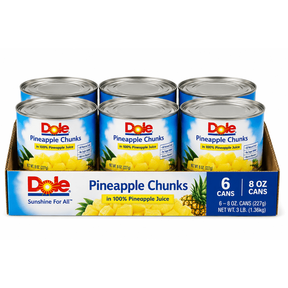 Dole Pineapple Chunks in 100% Pineapple Juice, 8 oz, 6-Count