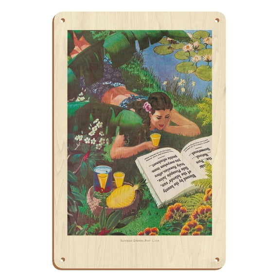 Dole Pineapple Juice Advertisement - From the Saturday Evening Post - Vintage Advertising Poster c.1938 - 8 x 12 inch Vintage Wood Art Sign