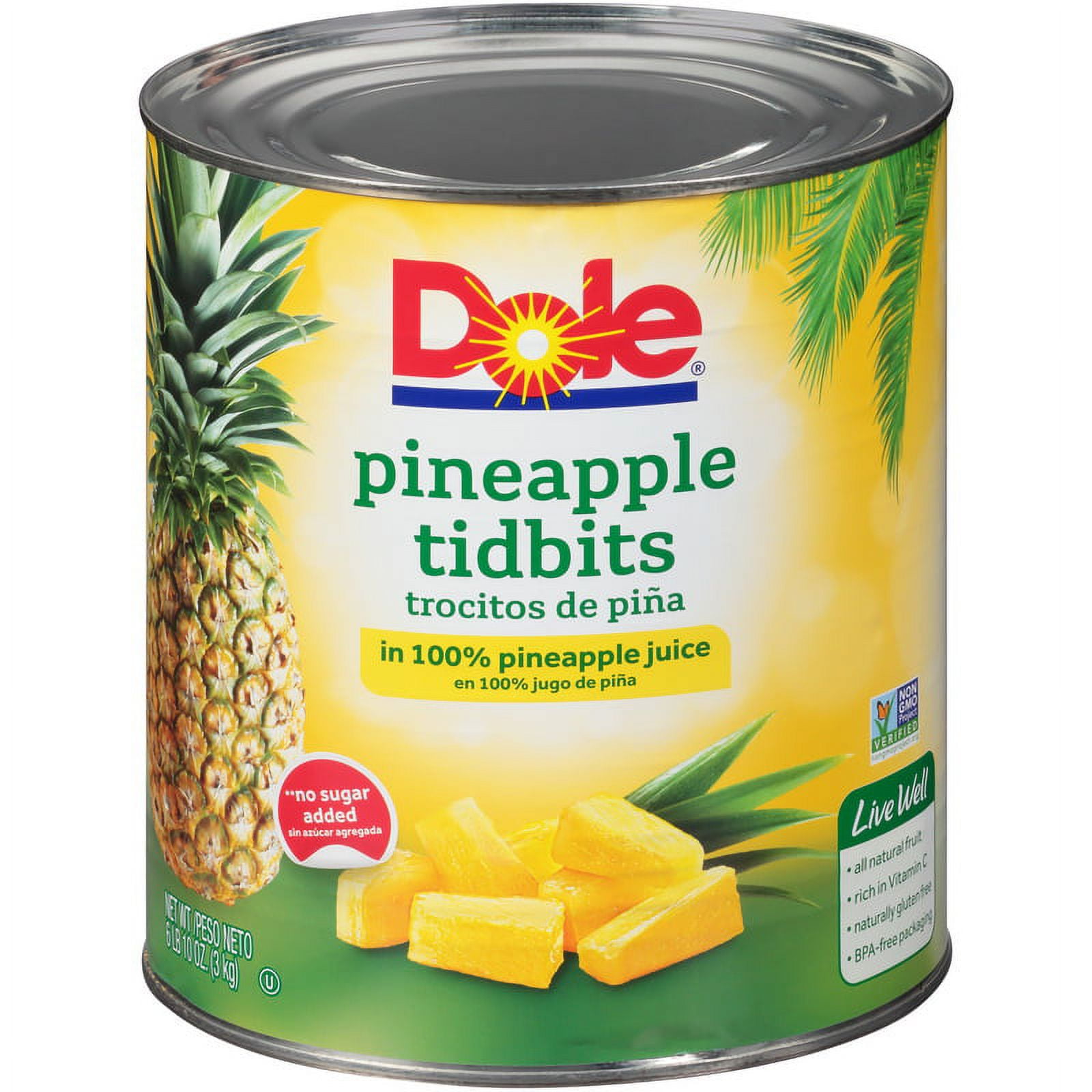 Dole Pineapple Tidbits in Juice, 106 oz Can - Pack of 6 - Walmart.com