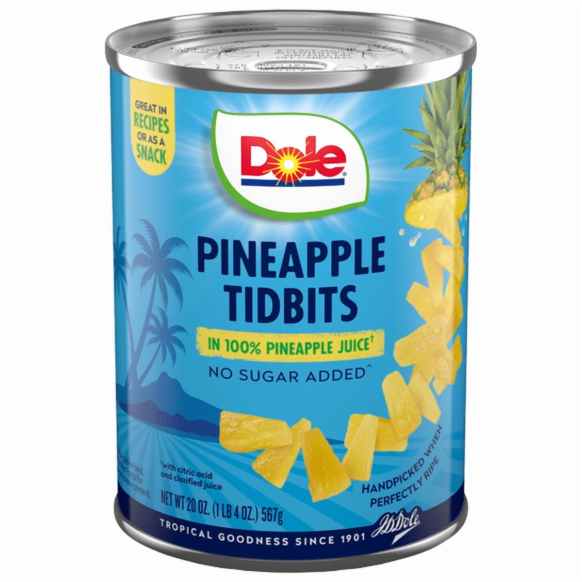 Dole Pineapple Tidbits in 100% Pineapple Juice, 20 oz Cans (Pack of 4) – Naturally Sweet, No Added Sugar, Non-GMO & Gluten-Free