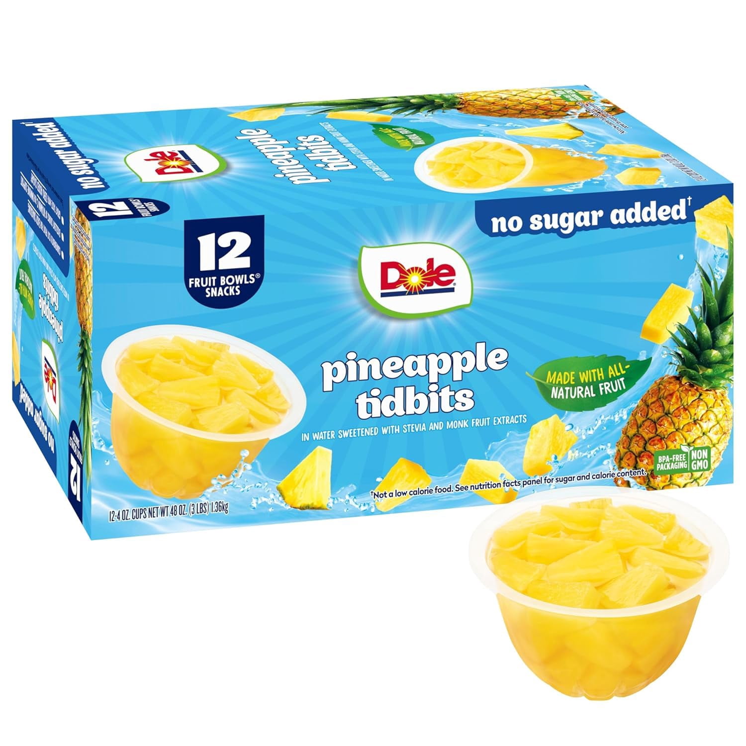 Dole Pineapple Tidbits with No Sugar Added - Dole Fruit Bowls Snacks