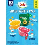 Dole Snack Variety Pack: Good Crunch Pineapple, Strawberry Wiggles Gels, Diced Peach Fruit Bowls, 10 Count