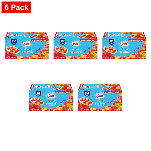 Dole Strawberry Gel Diced Peaches 12 - 4.3 oz Cups 12 ct / 4.3 oz - 5 Pack