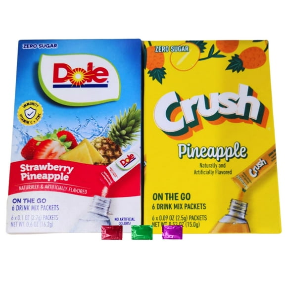 Dole Strawberry Pineapple and Crush Pineapple Zero Sugar Drink Mix Singles, 12 Total Servings 2 Boxes, Low Calorie Flavored Water Beverage Pack with Snoep in Beperkte Oplage