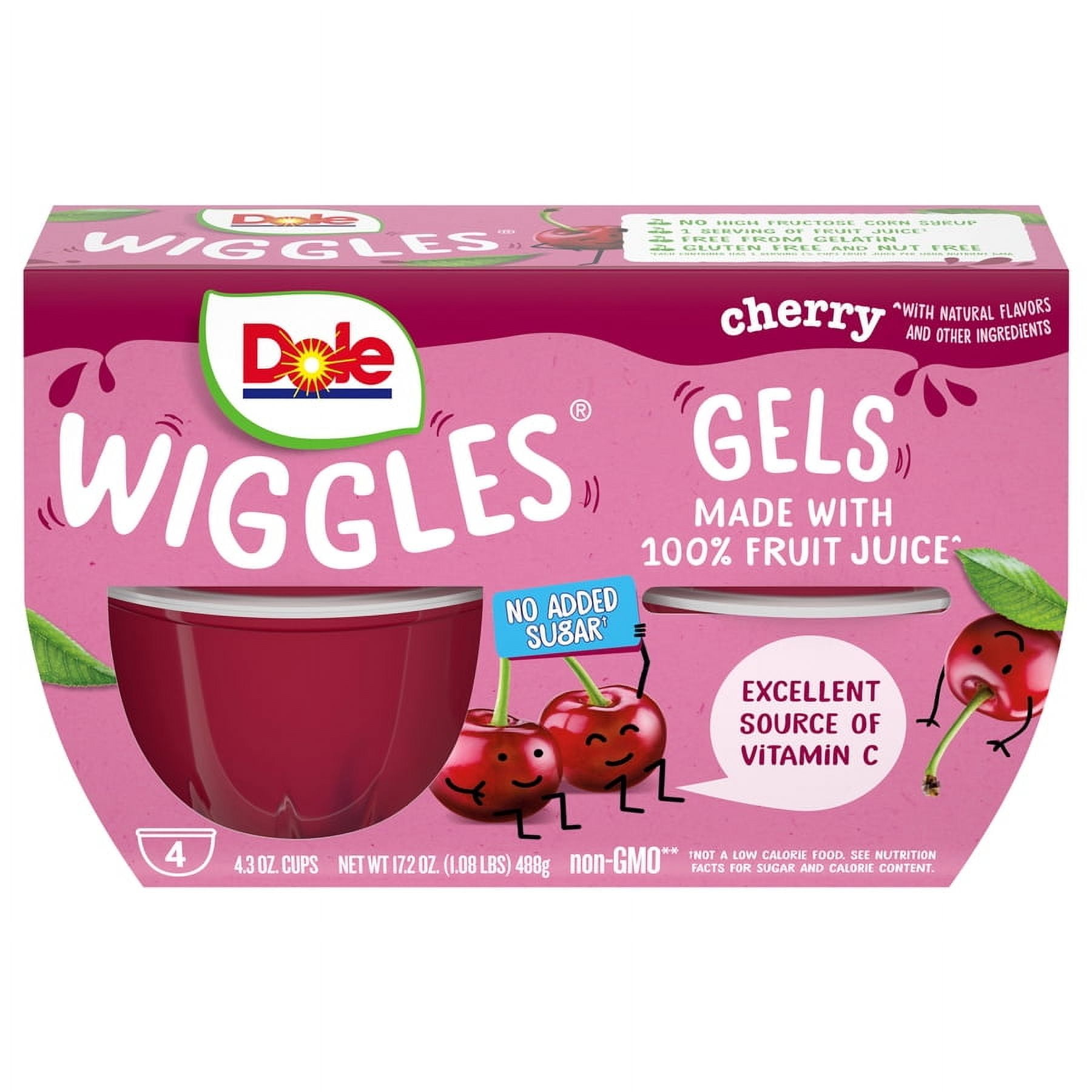 Dole Wiggles 100% Cherry Fruit Juice Gels, No Added Sugar, Vitamin