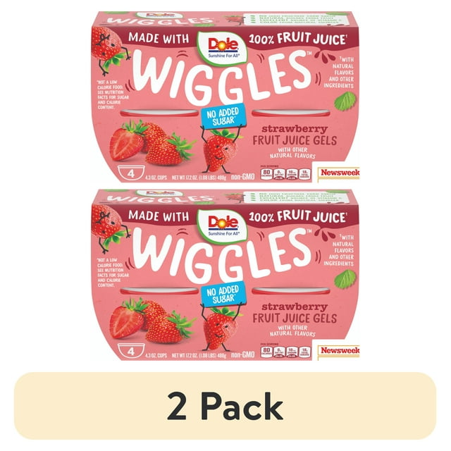 (2 pack) Dole Wiggles Strawberry Fruit Juice Gels, 4.3 oz (4 Cups
