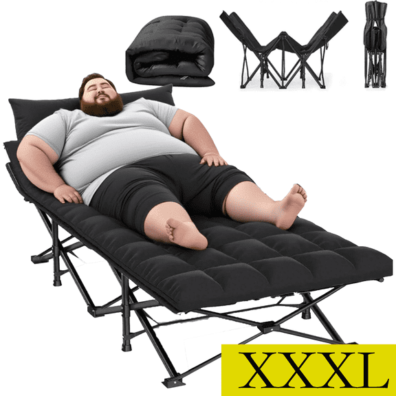Dolemoduo Oversized Camping Cot,XXXL-83*32in Folding Camping Cot Bed for Adults Sleeping 1200D Double Layer Oxford Portable Folding Outdoor Cots for Camping-Black