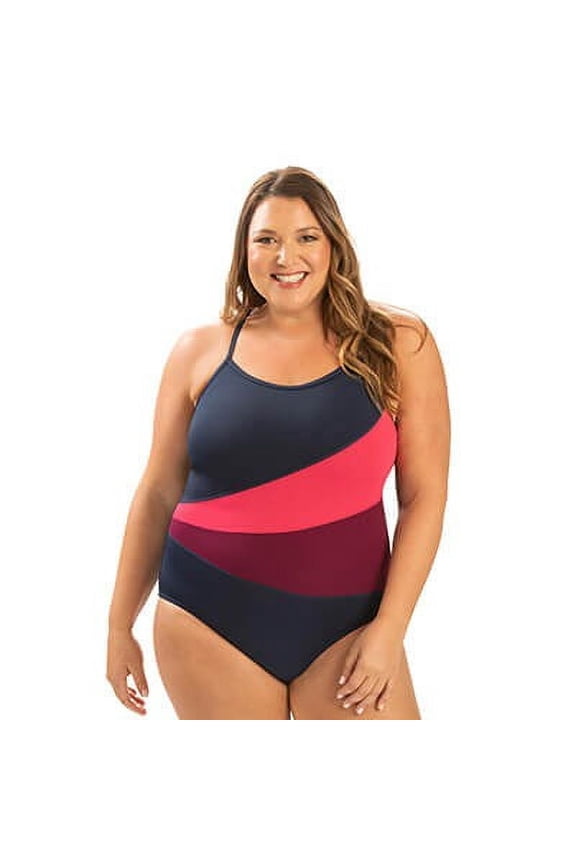 Aquashape Women's Moderate Color Block One Piece Swimsuit