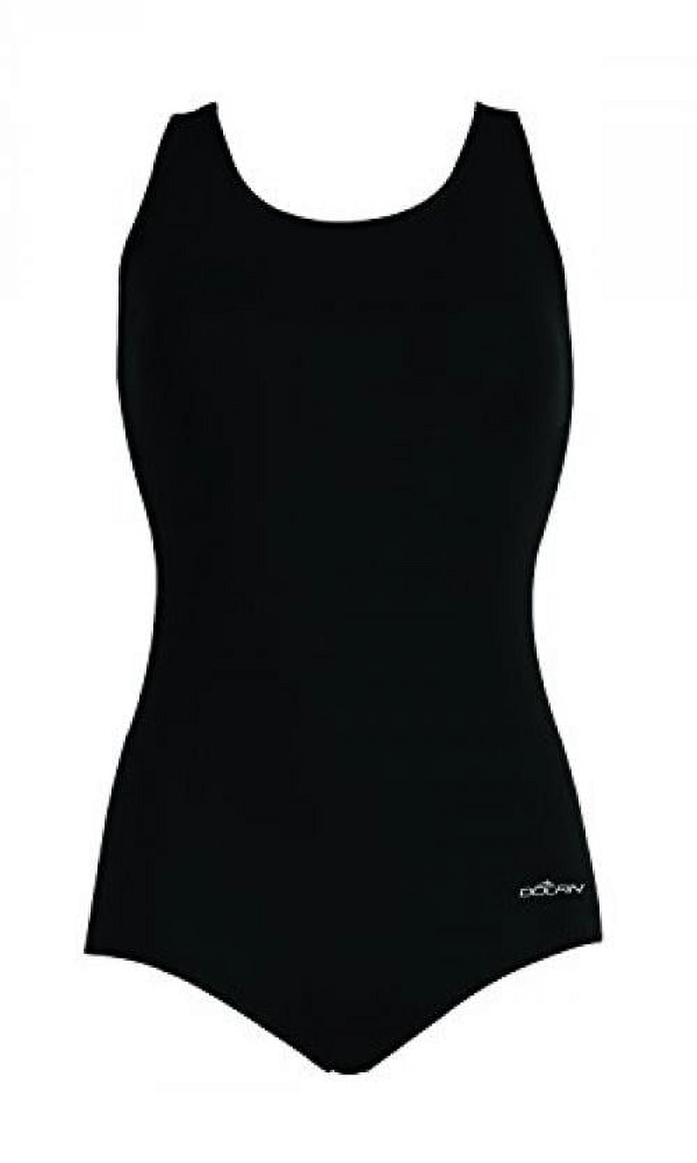 Dolfin Aquashape Women's Solid Conservative Lap Swimsuit in Black, Size 16
