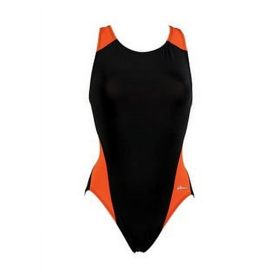 Dolfin Ocean Panel Women's Performance Swimsuit in Black/Orange, Size 22